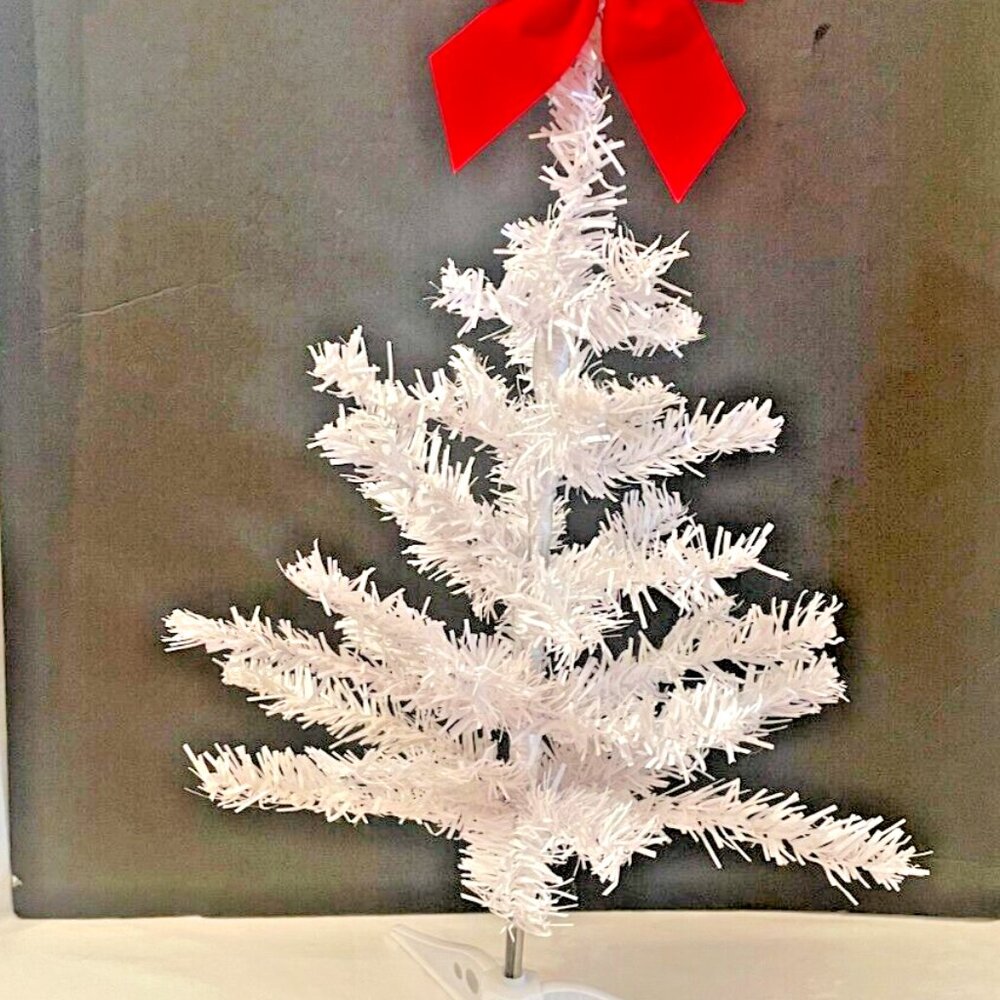 White Artificial Christmas Tree 16" x 12" Table Top Easy Storage Removable Stand